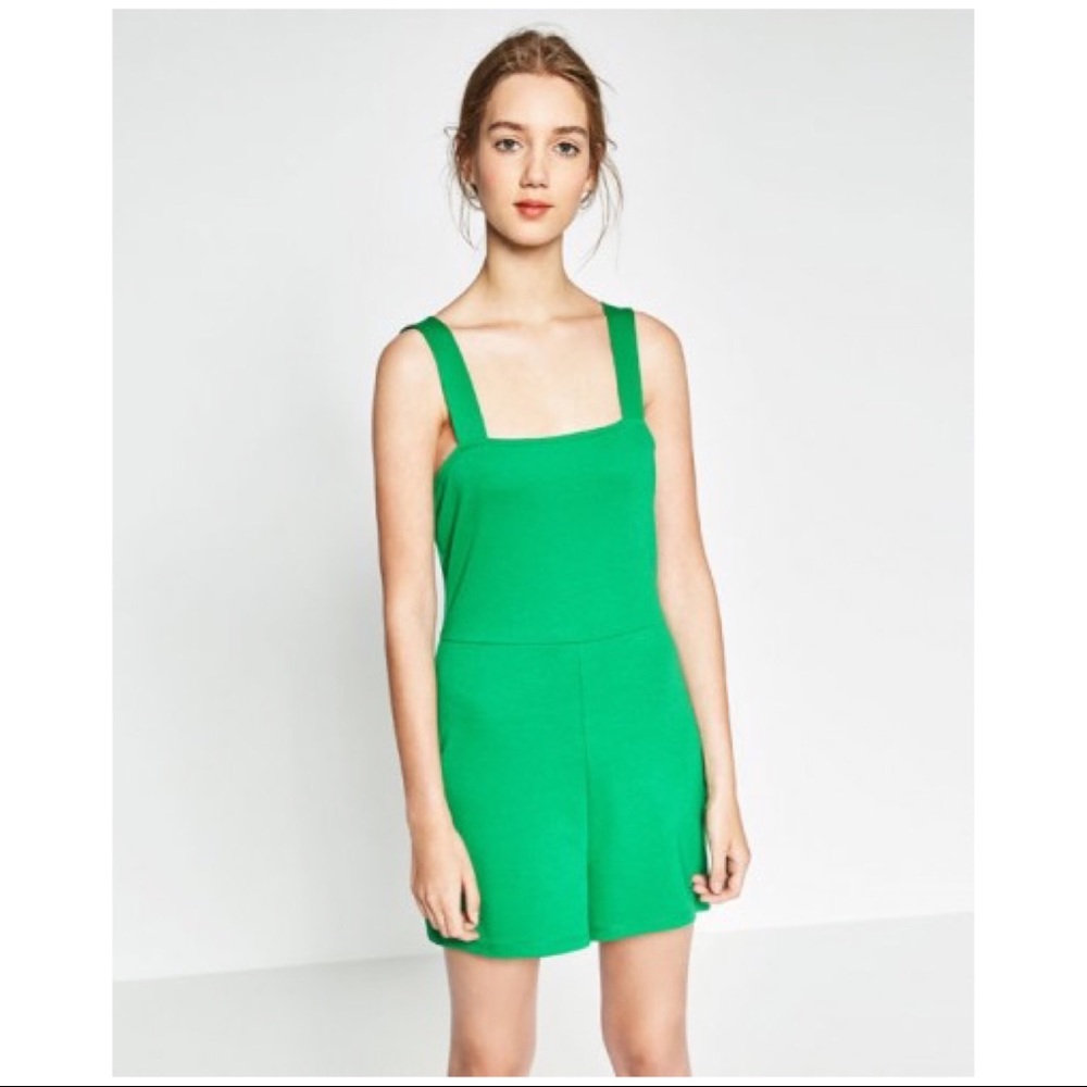 NWT ZARA S/S SQUARE NECKLINE JUMPSUIT ROMPER SZ L